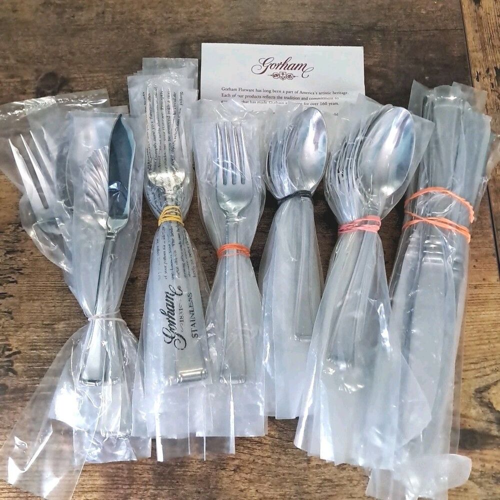 Gorham Column Frosted 50 Piece Set 18/10 Stainless F1atware NEW Serves 9 Persons